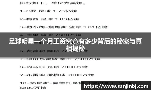 足球明星一个月工资究竟有多少背后的秘密与真相揭秘